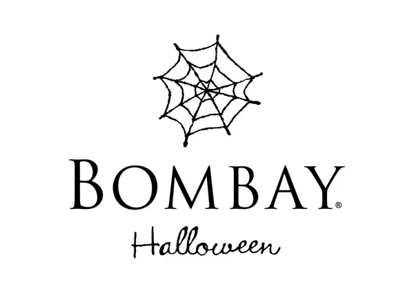 Bombay Halloween mark — a hand-drawn spider web above the Bombay wordmark with a "Halloween" script.